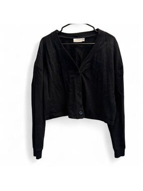 RD Style black cropped button up long sleeve cardigan